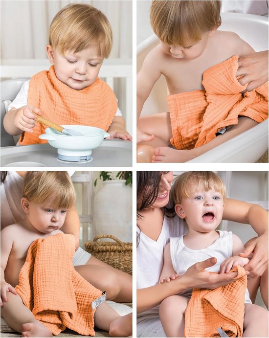 Set of 10 Premium Burp Towels for Baby - Extra Soft Muslin - 100% Cotton - 30x50 cm - Oeko Tex 100 Certified - Muslin Cloths for Diapers - Apricot Color hydrofiele washandjes van Lappi Kids — afbeelding 4