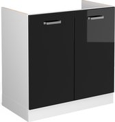 Vicco R-Line Onderkast voor gootsteen – 80 cm met deuren, zonder werkblad Zwart hoogglans