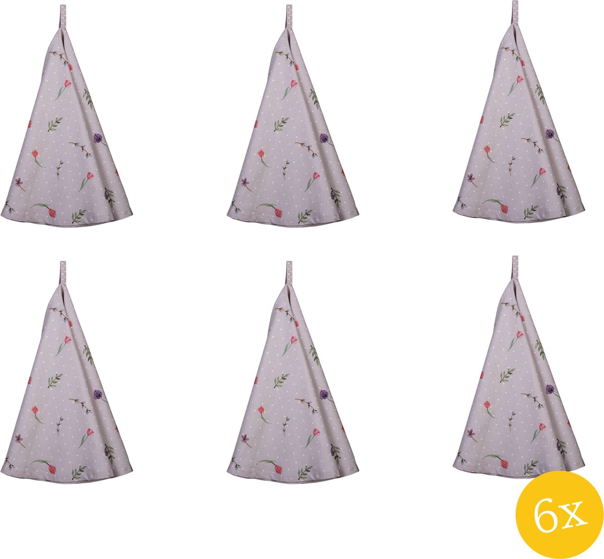 Clayre & Eef Theedoek set van 6 stuks Ø 80 cm Beige Roze Katoen Rond Bloemen Vaatdoek