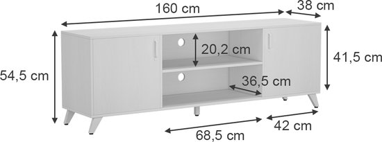 Vicco Lowboard Maceio, Wit, 160 x 54,5 cm avec 2 portes