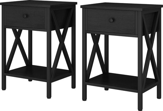 Table de chevet Keno, Noir, 40 x 55 cm avec tiroir, Vicco