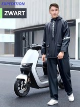 Expedition® Regenpak - Brommer - Motor - Fiets - Dik Materiaal - Hoogwaardig - Water- en Winddicht - Met Capuchon - Zwart - Maat XL