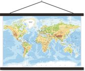 Posterhanger incl. Poster 120x80 cm - Schoolplaat - Wereldkaart - Aardrijkskunde - Atlas - Textielposter - Zwarte latten
