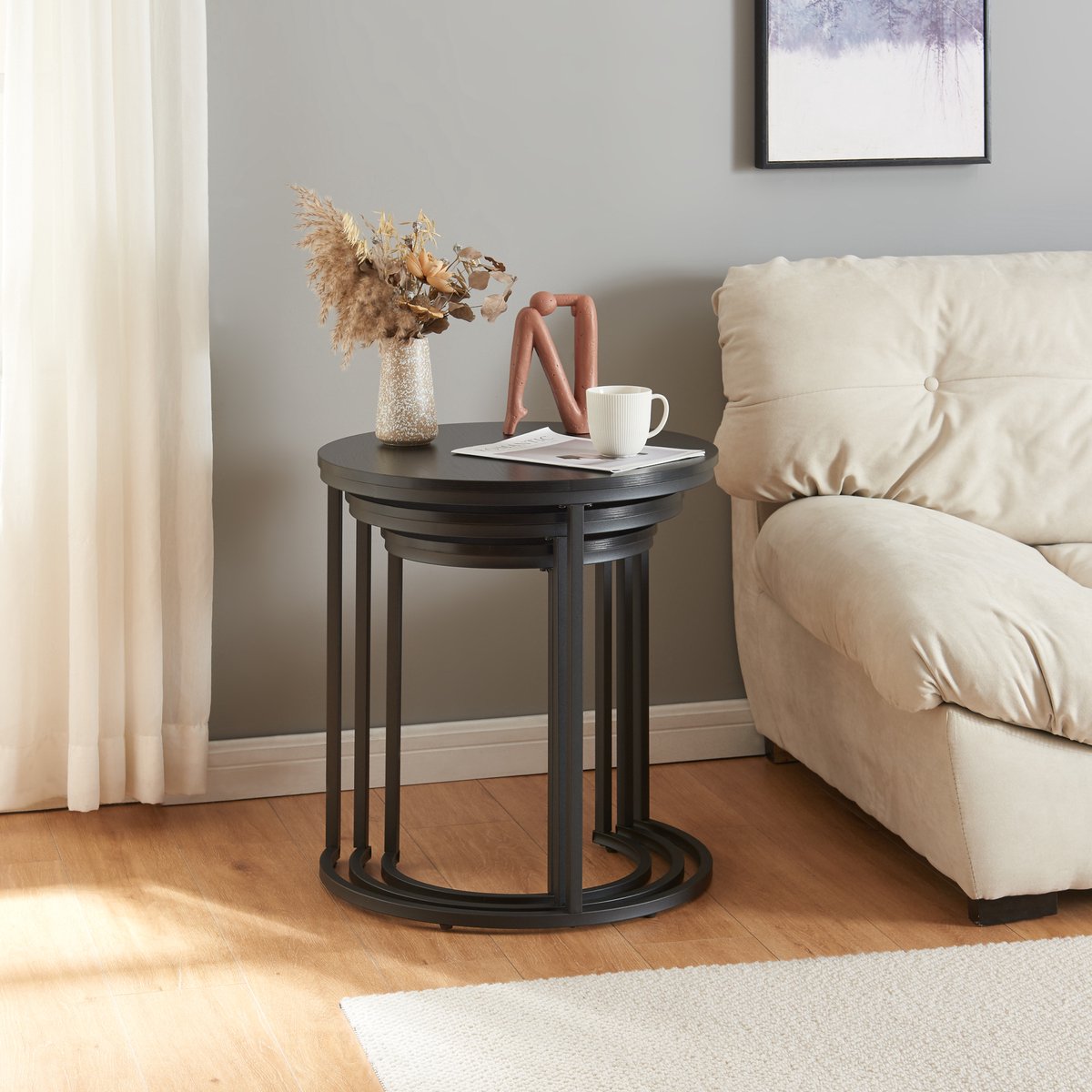 en.casa Bijzettafel Ulricehamn set van 3 zwart [en.casa]