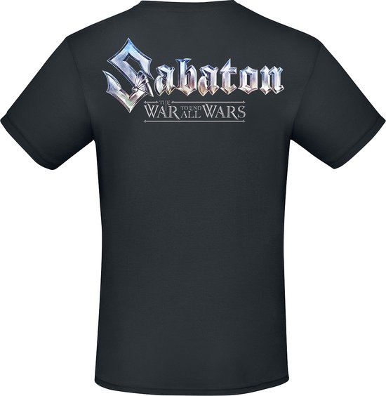 Zwarte T-shirt met de tekst "The War To End All Wars" en het "Sabaton" logo op de rug.