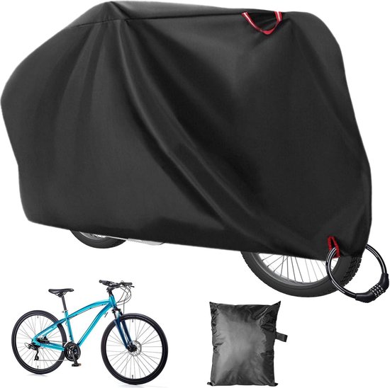 Zwarte fietshoes, met rode lussen, past op 1 fiets, inclusief fietsslot.