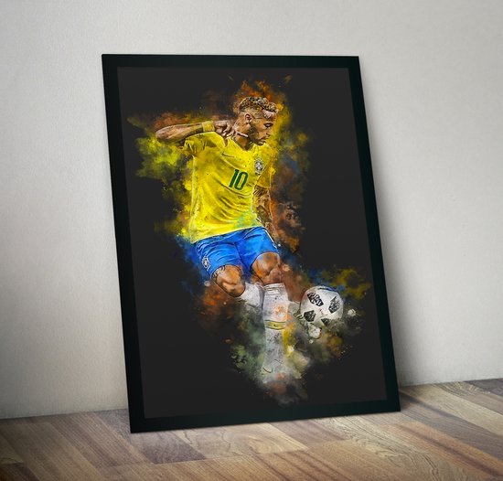 Wallofprints - Poster Neymar sur papier A4 semi-brillant - 21x29,7 cm - Poster de Sport - Poster de Voetbal - Poster unique du kit Neymar Jr couleur fond gris foncé