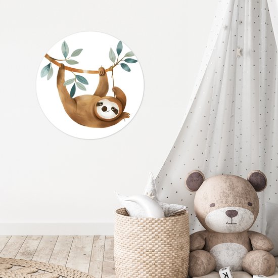WallCircle® - Papier peint cercle 50x50 cm - Stickers muraux Paresseux - Animal - Animaux de la jungle - Cercle mural - Accessoires chambre d'enfant - Décoration chambre bébé - Cercle mural autocollant