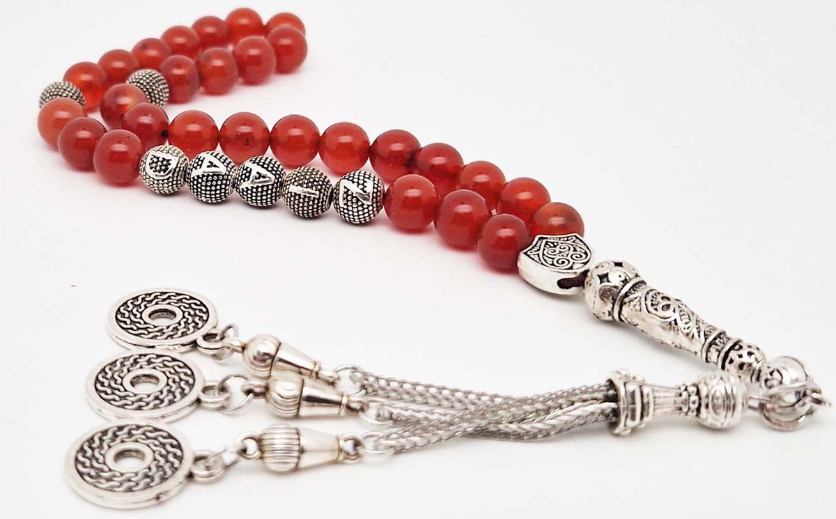 Handgemaakte naam tasbih 33 Kralen Natuursteen “Rood Agaat ” - met metaal tassel “Omarmen"- Met je naam of de naam van uw geliefde- 8 mm diameter van de korrel
