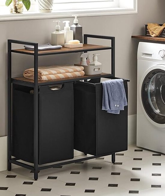 Panier à linge Furnstar avec 2 étagères - 46 L - 73×33×92cm - Marron