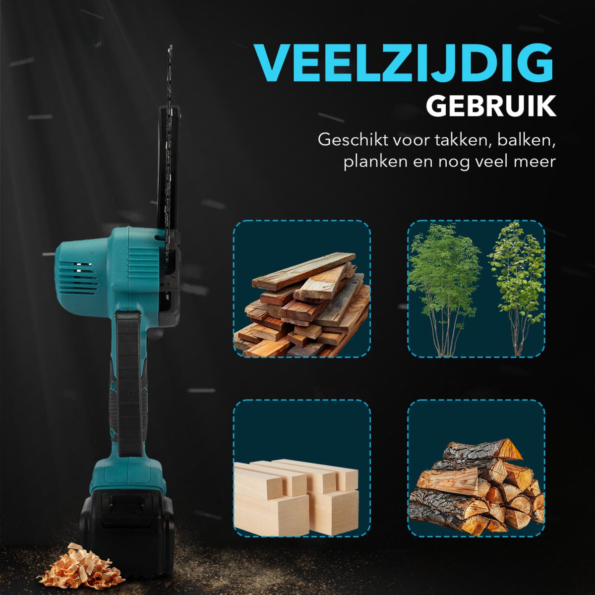 ProXtar Mini Kettingzaag - Kettingzaag - Snoeizaag - Takkenzaag - Handzaag - Inclusief Opbergkoffer, 2 Accu's & 3 Kettingen - Automatische Kettingsmering - Brushless – foto 7