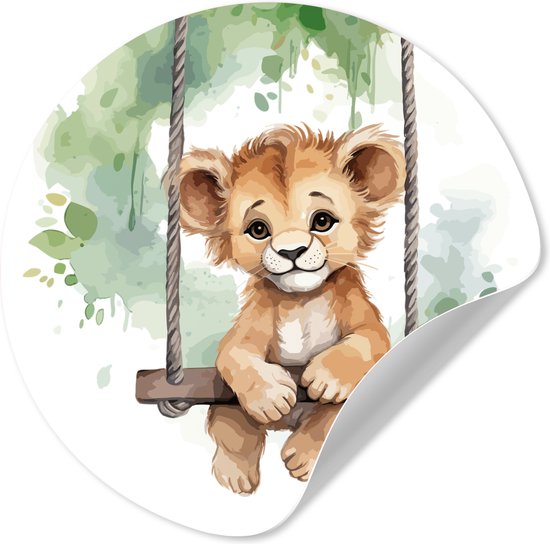 WallCircle® - Behangcirkel 50x50 cm - Muurstickers Leeuw - Dier - Kinderen - Jungle - Muurcirkel - Kinderkamer accessoires - Decoratie babykamer - Wandcirkel zelfklevend