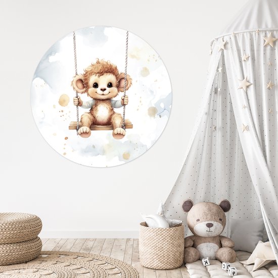 WallCircle® - Cercle de papier peint 120x120 cm - Stickers muraux Singe - Animal - Enfants - Cercle mural - Accessoires chambre enfant - Décoration chambre bébé - Cercle mural autocollant