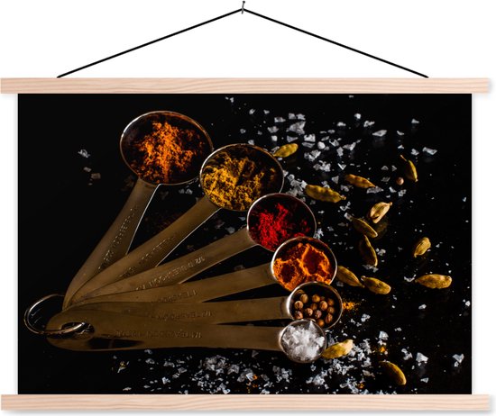 Porte-affiche avec affiche - Affiche scolaire - Herbes - Cuillères - Sel - Épices - Zwart - 150x100 cm - Lattes blanches