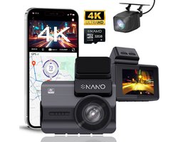 Nanocam M68 4K 2CH Wifi Gps 32gb dashcam voor auto - 4K + Full HD resolutie - Parkeerbeveiliging - 32gb MicroSD - 2,0 inch Lcd - 170 + 170 graden kijkhoek - Nachtzicht