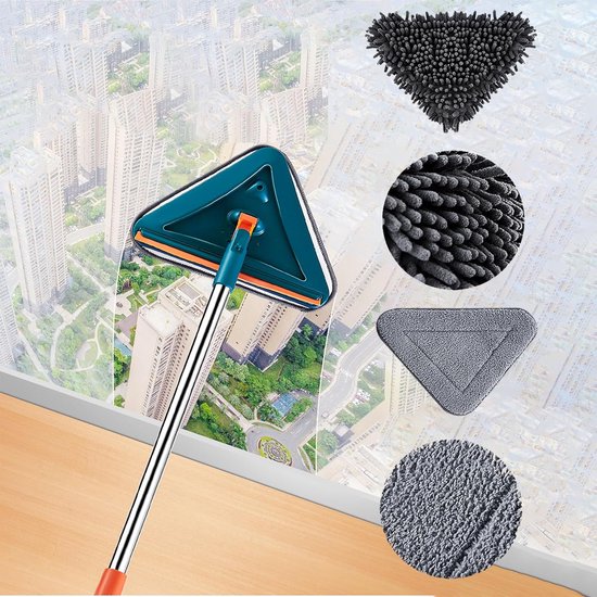 Vadrouille Triangle 360° à Poignée Longue - Nettoyage Sols, Murs, Fenêtres - Microfibre Lavable