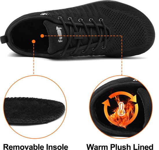 Geweo Barefoot Trainers Schoenen Minimalisme Heren Dames Nul Druppel Unisex Hardloopschoenen Wandelschoenen Ademend Lichtgewicht Niet-Slip Jogging Parkour Wandelen Zwart 37EU