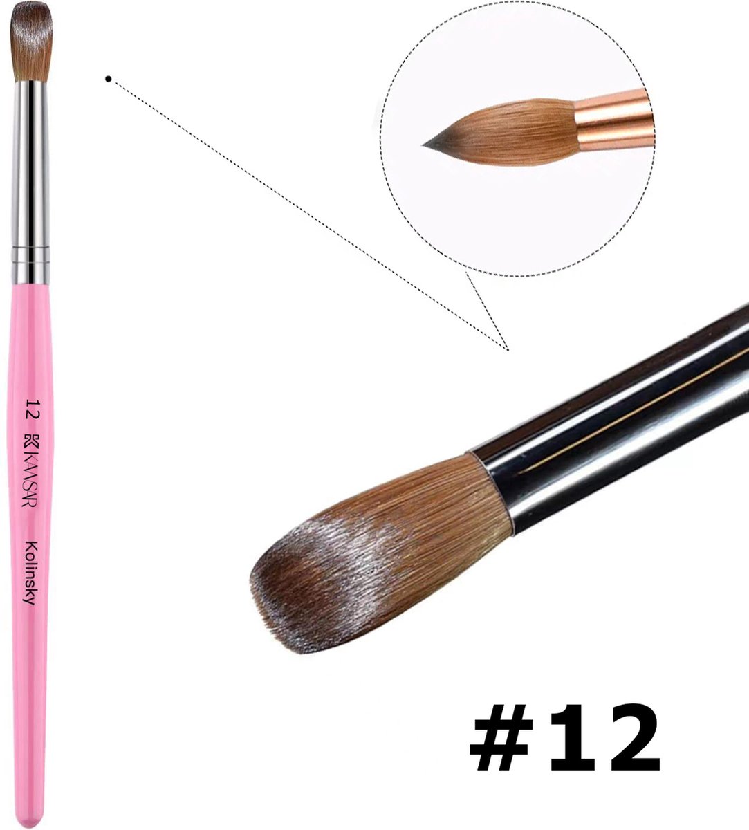 Goedkoopste Kolinsky Acryl Penseel 12 with Pink Wooden Crimped - Acryl Penselen - kolinsky penseel - acryl nagels - Acrylic Nagels - acrylic brushes - Nepnagels - Nagel Penselen - Nail Art penselen