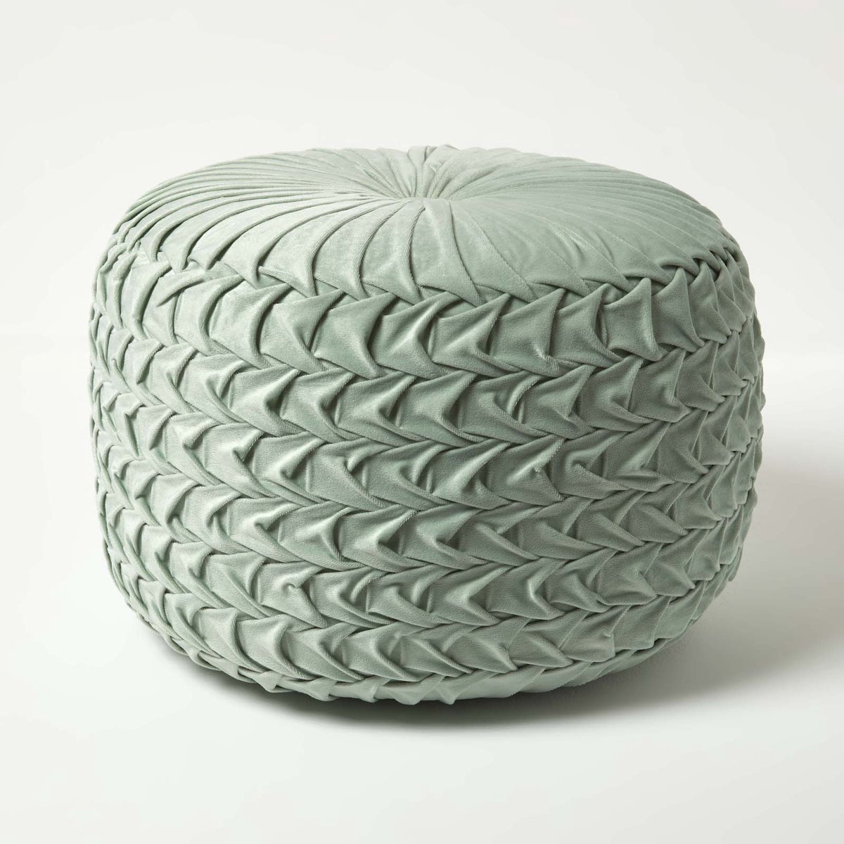 Homescapes Geplooide fluwelen poef Grace in gevlochten look - mintgroen, 50 x 35 cm