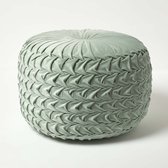 Homescapes Geplooide fluwelen poef Grace in gevlochten look - mintgroen, 50 x 35 cm