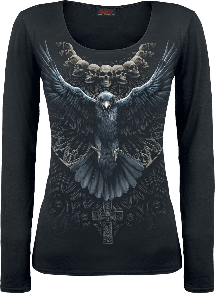 Spiral Raven Skull Dames Shirt met lange mouwen - zwart - L