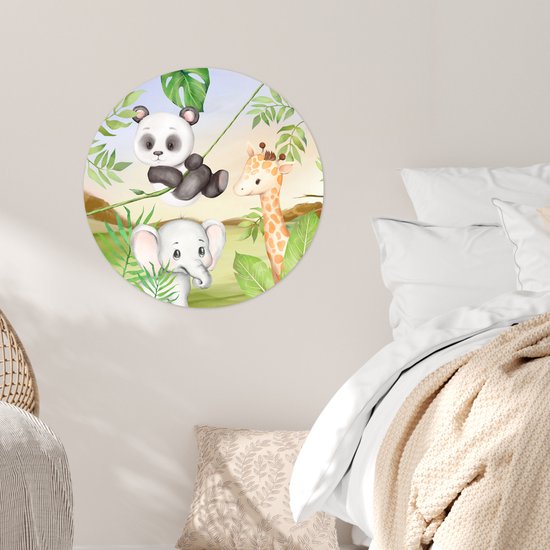 WallCircle - Stickers muraux muraux - Cercle de papier peint - Jungle - Feuilles - Animaux - Vert - 50x50 cm - Cercle mural - Autocollant - Autocollant de papier peint rond