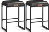 Bol.com EKHO collectie set van 2 barkrukken keukenstoelen kunstleer met stiksel midden van de eeuw moderne stijl 66 cm hoog thui... aanbieding