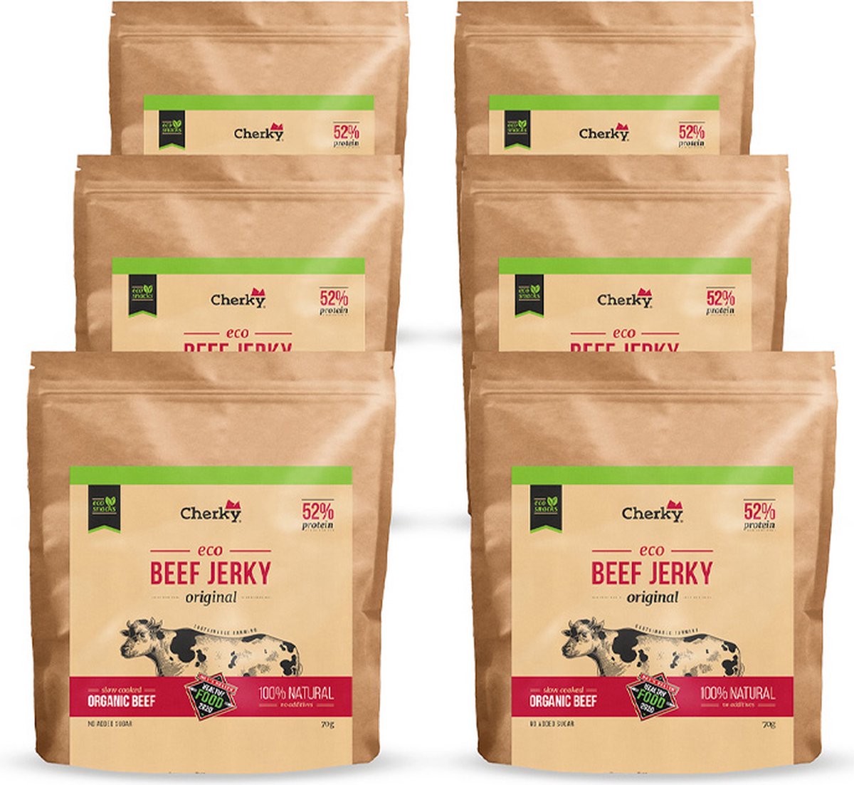 Cherky | ECO Beef Jerky | Original 70g | 6 Stuks | 6 x 70g