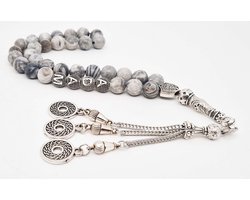 Handgemaakte naam tasbih 33 Kralen Natuursteen “ Map Jaspe” - met metaal tassel “Omarmen"- Met je naam of de naam van uw geliefde- 8 mm diameter van de korrel