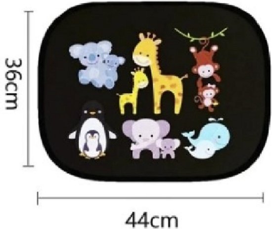 Zonnescherm Auto Ramen Achterin - Kinderen Zonneschermpjes Voor In de Auto - Anti Zon - Zwart Met Dieren - Olifant, Giraffe, Aap - 44x36cm - 2 Stuks — afbeelding 4