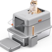 Bol.com RVS Kattenbak - XXL - 60x40x39cm - 36L - Geen nare geurtjes - Incl. Schep - Afneembare deksel - Met klep - Kattenbak met... aanbieding