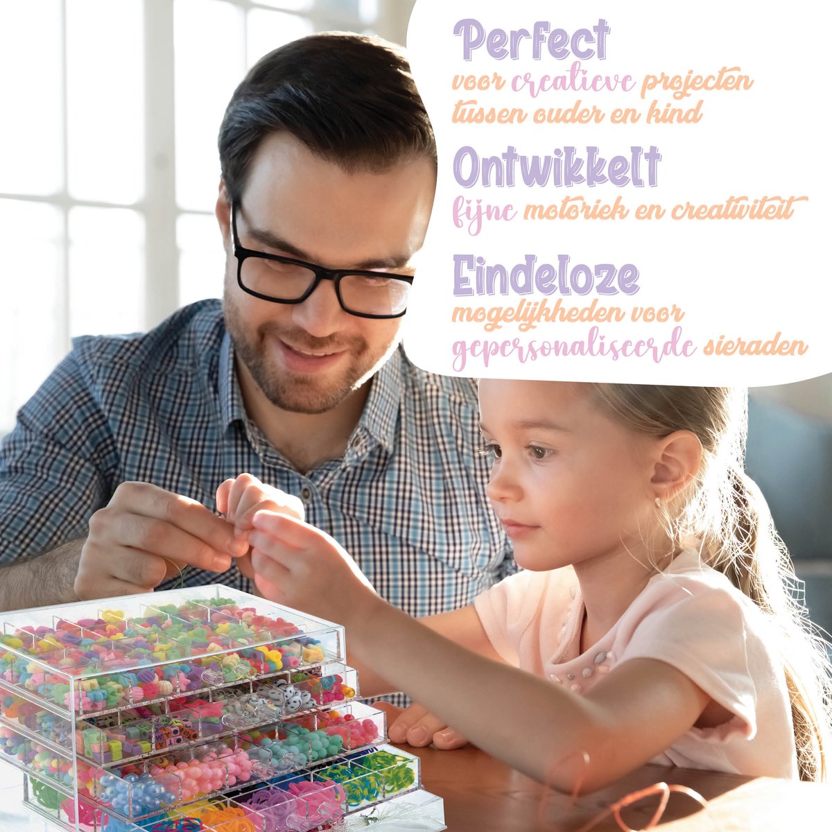 Armbandjes maken Meisjes 3000pcs - Sieraden Maken - Kralenset met Letterkralen, Pastelkleuren, Smiley Beads & Loombandjes - Geschikt voor meisjes vanaf 6 jaar - Joya Creative — afbeelding 5