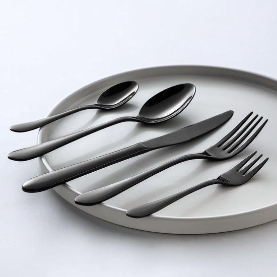 Justinus Twist Complete bestekset 150-delig, voor 30 personen, met gebogen handgreep, van gepolijst roestvrij staal 18/10 en lemmet van roestvrij staal, vork, mes en lepel, voor de