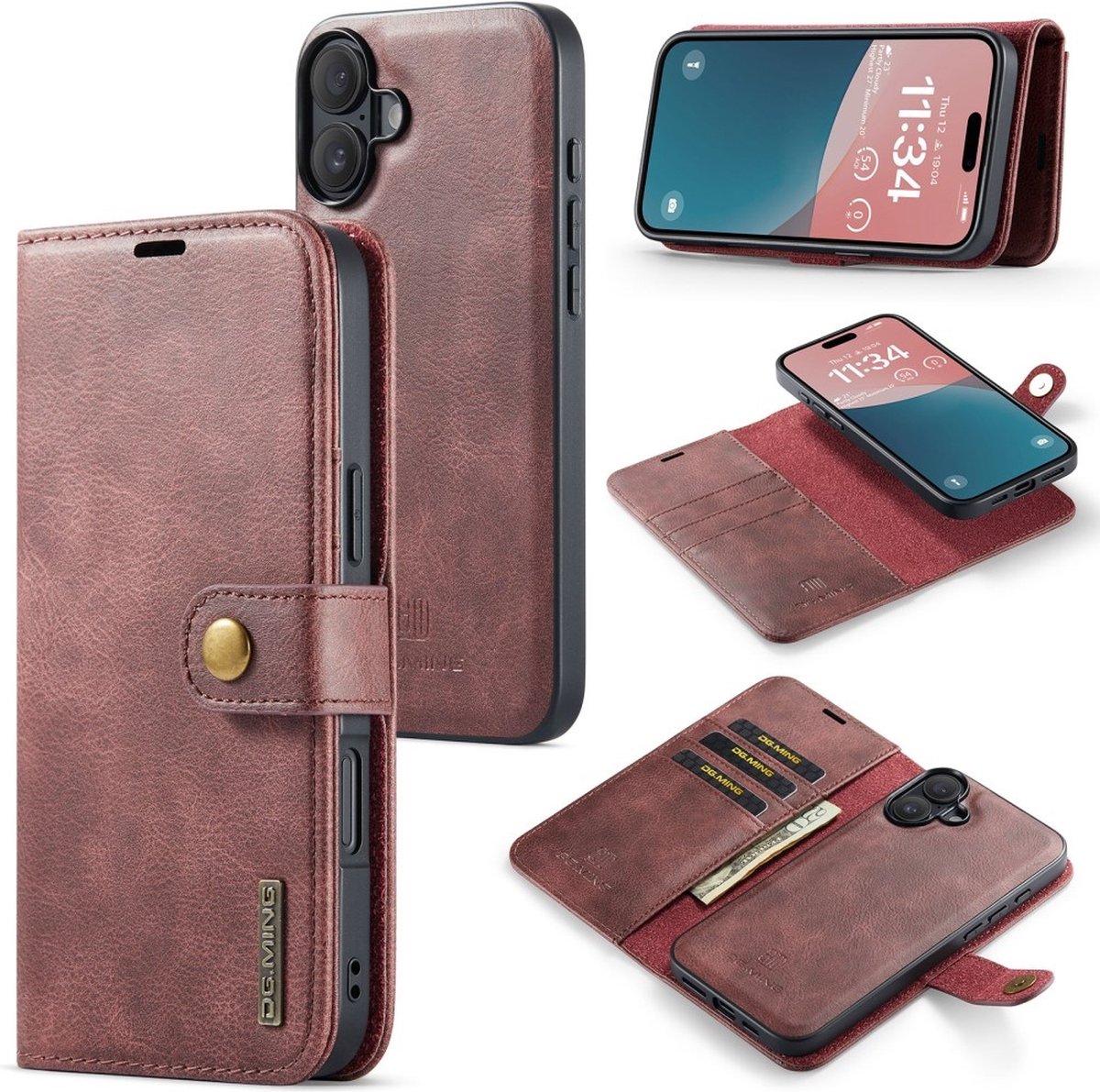 DG.MING Hoesje - Geschikt voor iPhone 16 Hoesje - DG.MING 2-in-1 Book Case & Back Cover - Bordeaux