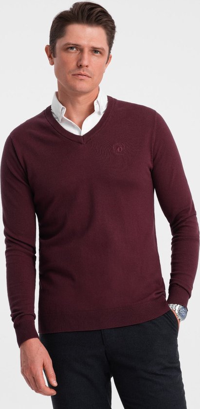 Pull Homme Col Chemise Fixe Bordeaux Rouge bol