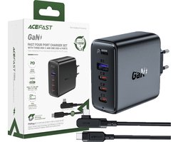 Acefast - snelle - GaN-lader 3xUSB-C/1xUSB-A 100W zwart + haakse kabel USB-C - USB-C 100W 2m zwart