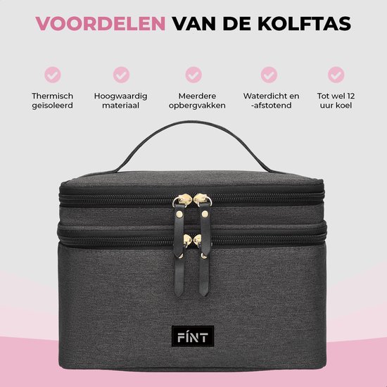 FÍNT® Luxe Koeltas - Voor Onderweg - Kolftas - Opbergruimte Borstkolf en Toebehoren - Moedermelk tot 12 uur Koel - Koeltassen Moedermelk - Zwart van FÍNT — afbeelding 4