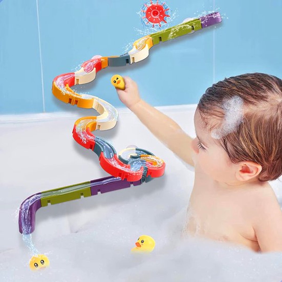 Badspeelgoed kind Waterval Glijbaan Spelletjes Waterglijbaan Kinderbad Speelgoed Montageset met 34 stuks Badspeeltjes Jouets de Bain Bébé Jouets de Baignoire Bad Speelgoed Water Knikkerbaan Kinder Waterspeelgoed