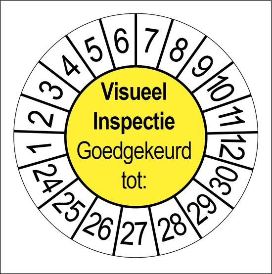 Foto: 50 keuringsstickers visueel inspectie goedgekeurd tot rond 35 mm strips van 5 stuks