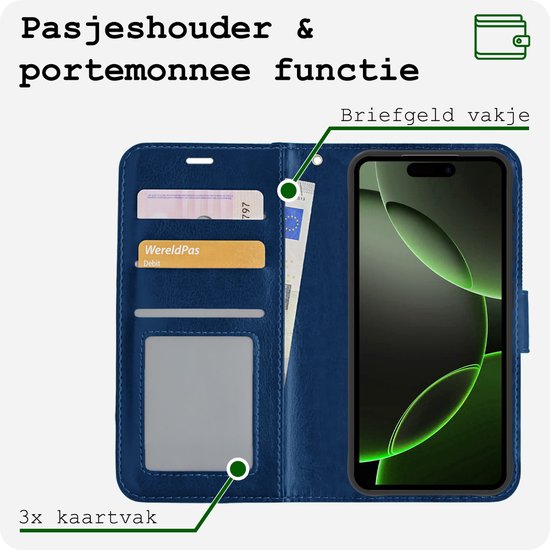 Étui adapté pour iPhone 16 Pro Case Bookcase Cover Flip Case Book Cover - Étui adapté pour iPhone 16 Pro Case Book Case Case - Bleu foncé