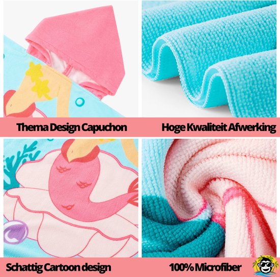 BoefieBoef Kinder Badponcho - Baby Badcape - Microfiber Kleuter Badjas Met Capuchon - Kerst Cadeau - Peuter Strandponcho Voor Kinderen tot 6 jaar - 60x90cm - Roze Zeemeermin - Dreumes - jongens - meisje - Peuter - Zomer - Strandlaken - Surfponcho van Merkloos — afbeelding 4