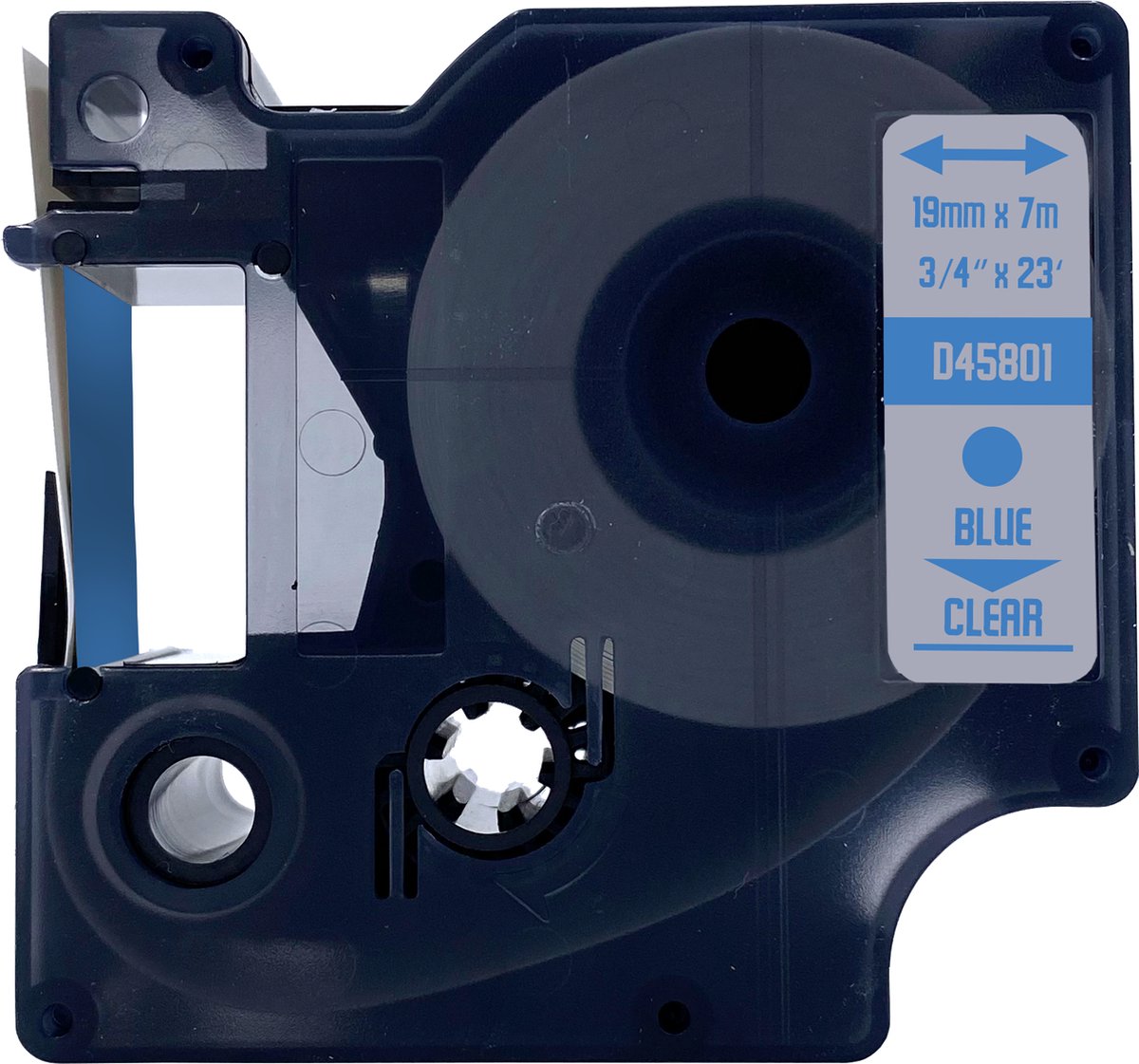 DULA Dymo D1 45801 - S0720810 - Compatible label tape - 1 lettertapes - Blauw op transparant - 19mm x 7m