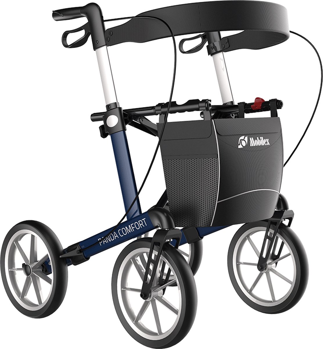 Goedkoopste Mobilex Panda lichtgewicht rollator - Uitneembare, gesloten boodschappentas - rugband - krukkenhouder - Rood