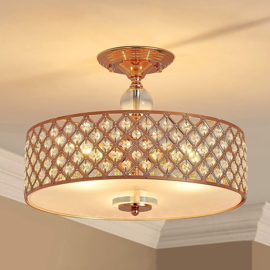 Mengjay Moderne hanglamp industriële plafondlamp kristal van metaal, hanglamp, woonkamerdecoratie, plafondlamp, kristallen kroonluchter voor hal, bar, keuken, goud
