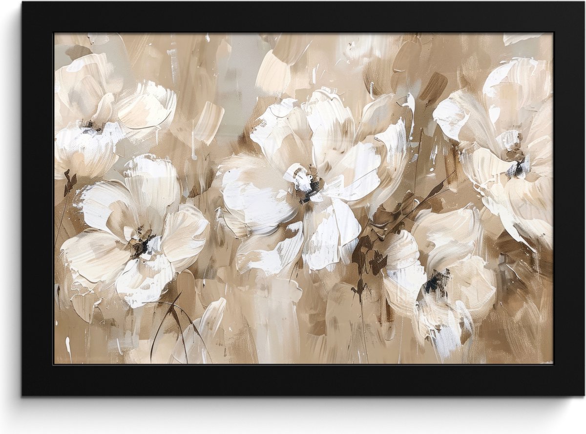 FrameYourWall Poster in lijst - Fotolijst 30x20 cm - Posters - Bloemen - Beige - Abstract - Modern - Posterlijst zwart - Decoratie - Wanddecoratie woonkamer - Muurdecoratie slaapkamer