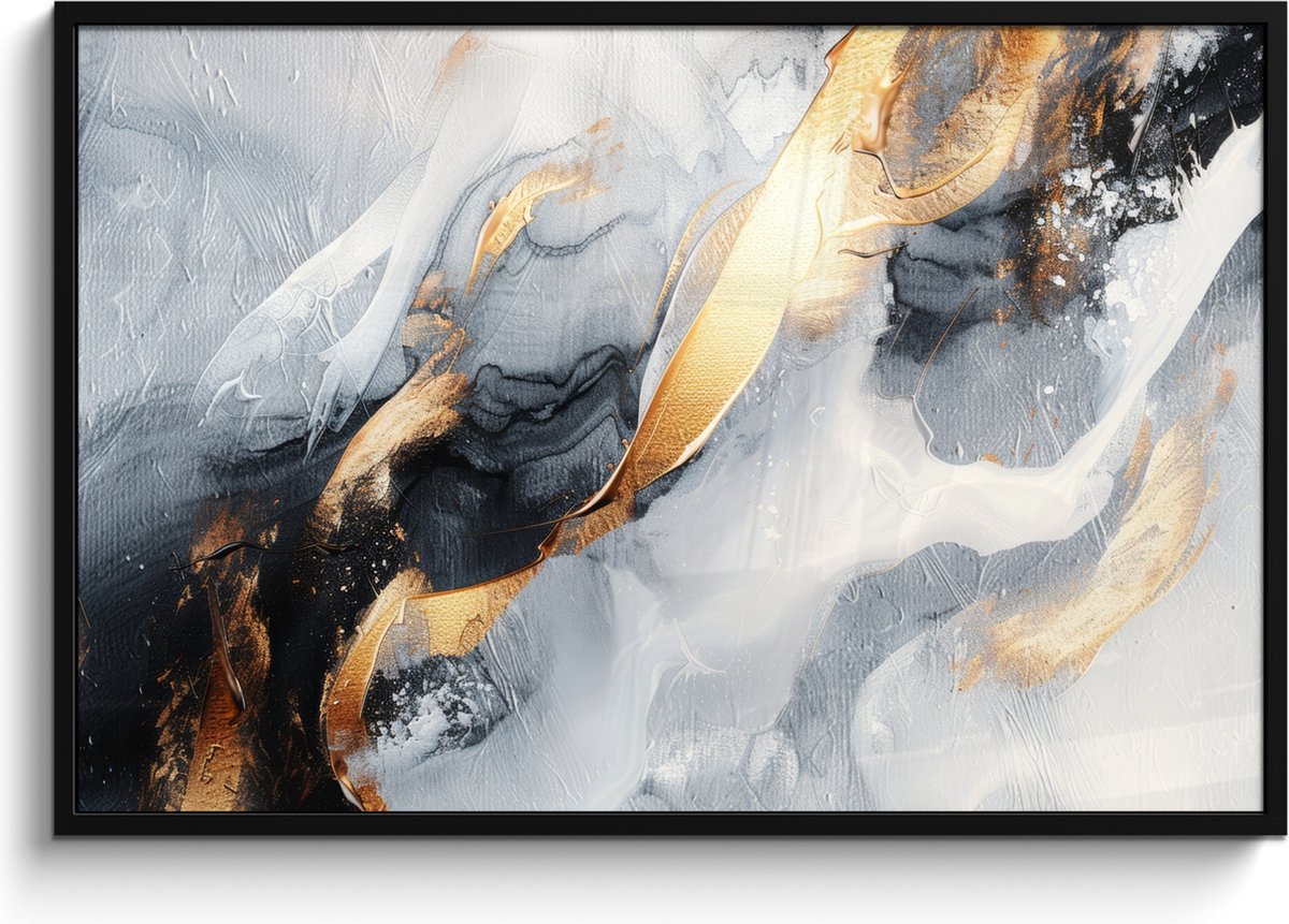 Poster in lijst - Fotolijst 120x80 cm - Posters - Abstract - Goud - Verf - Aesthetic - Art