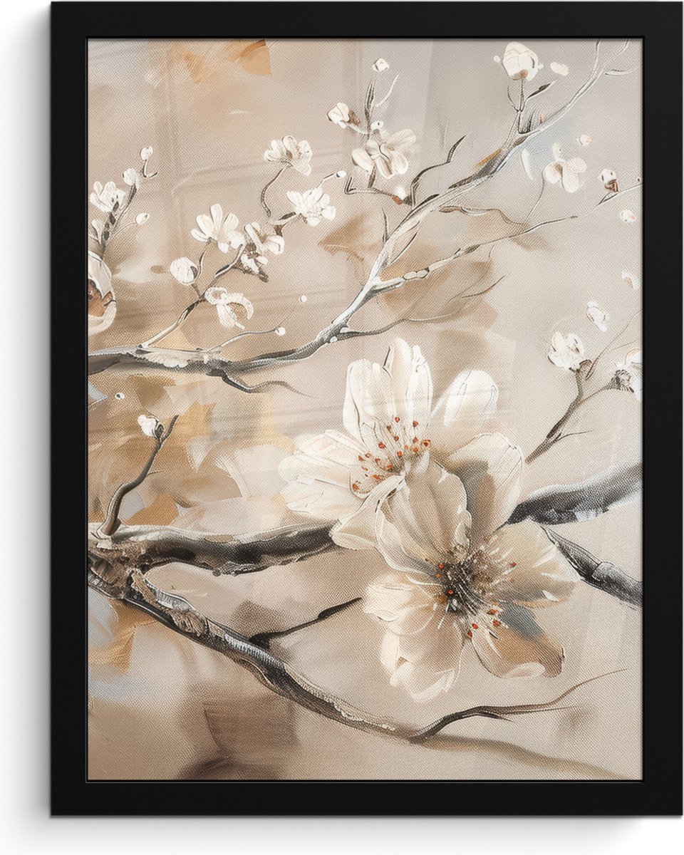 FrameYourWall Poster in lijst - Fotolijst 30x40 cm - Posters - Bloemen - Natuur - Wit - Bloesem - Abstract - Posterlijst zwart - Decoratie - Wanddecoratie woonkamer - Muurdecoratie slaapkamer
