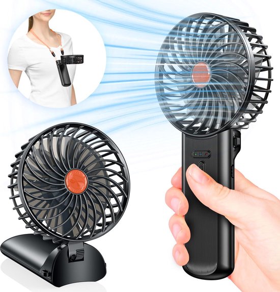 2 Stück Handventilator 5000mAh - USB-C Wiederaufladbar Mit 3 Geschwindigkeiten