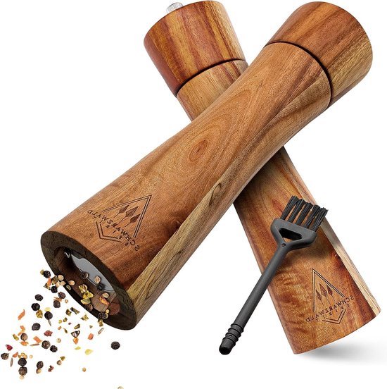 Moulin à Poivre Et Sel En Bois Avec Broyeur Céramique Réglable – 17 Cm, Fenêtre Transparente, Style Rétro