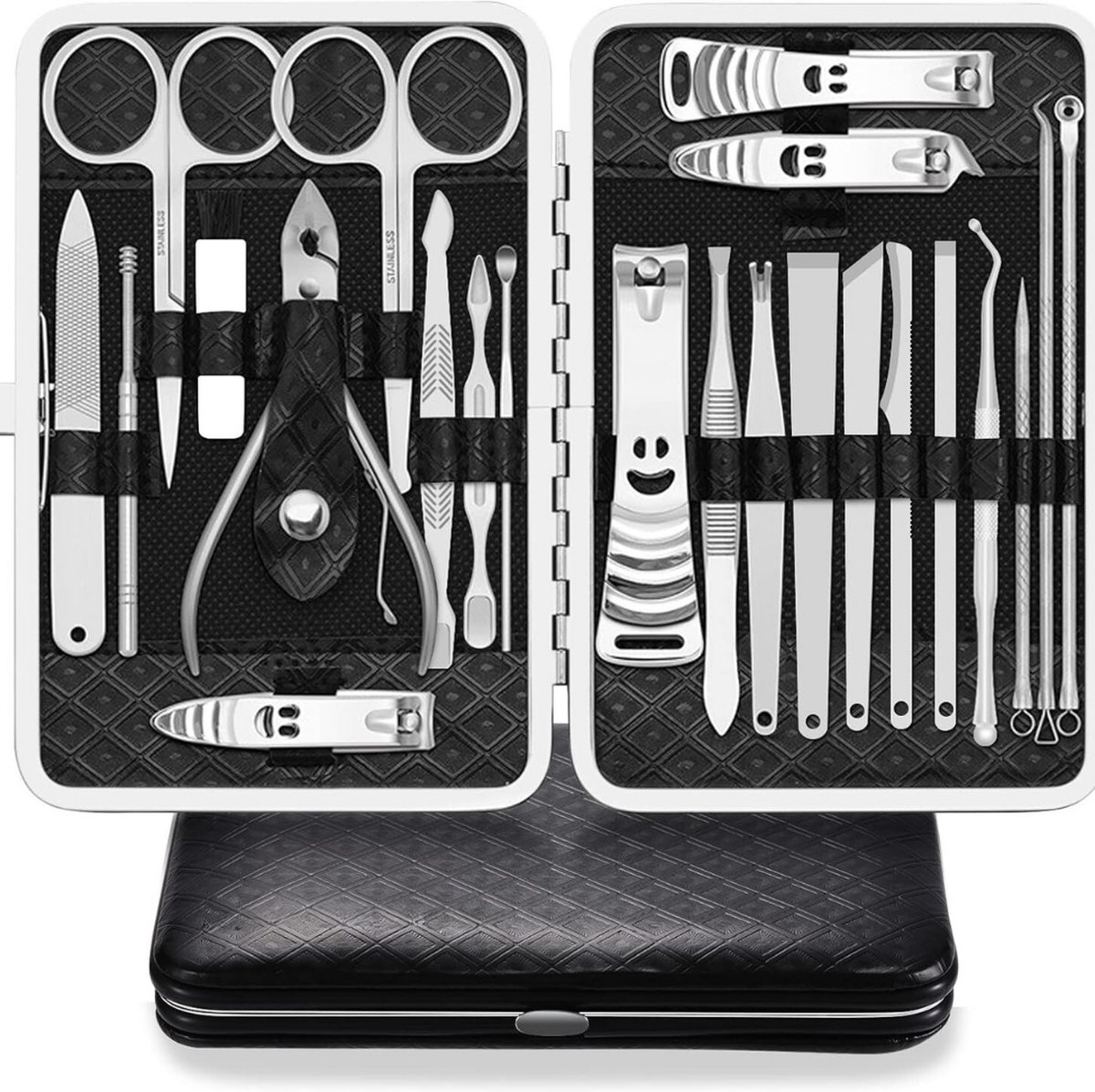Goedkoopste Pedicureset - Nagelverzorging - 23 Onderdelen - Voetverzorging - RVS - 16,7 x 11,2 x 3,2 CM - Zwart & Wit